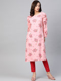 Jompers Women Pink & Red Floral Printed Kurta - Distacart