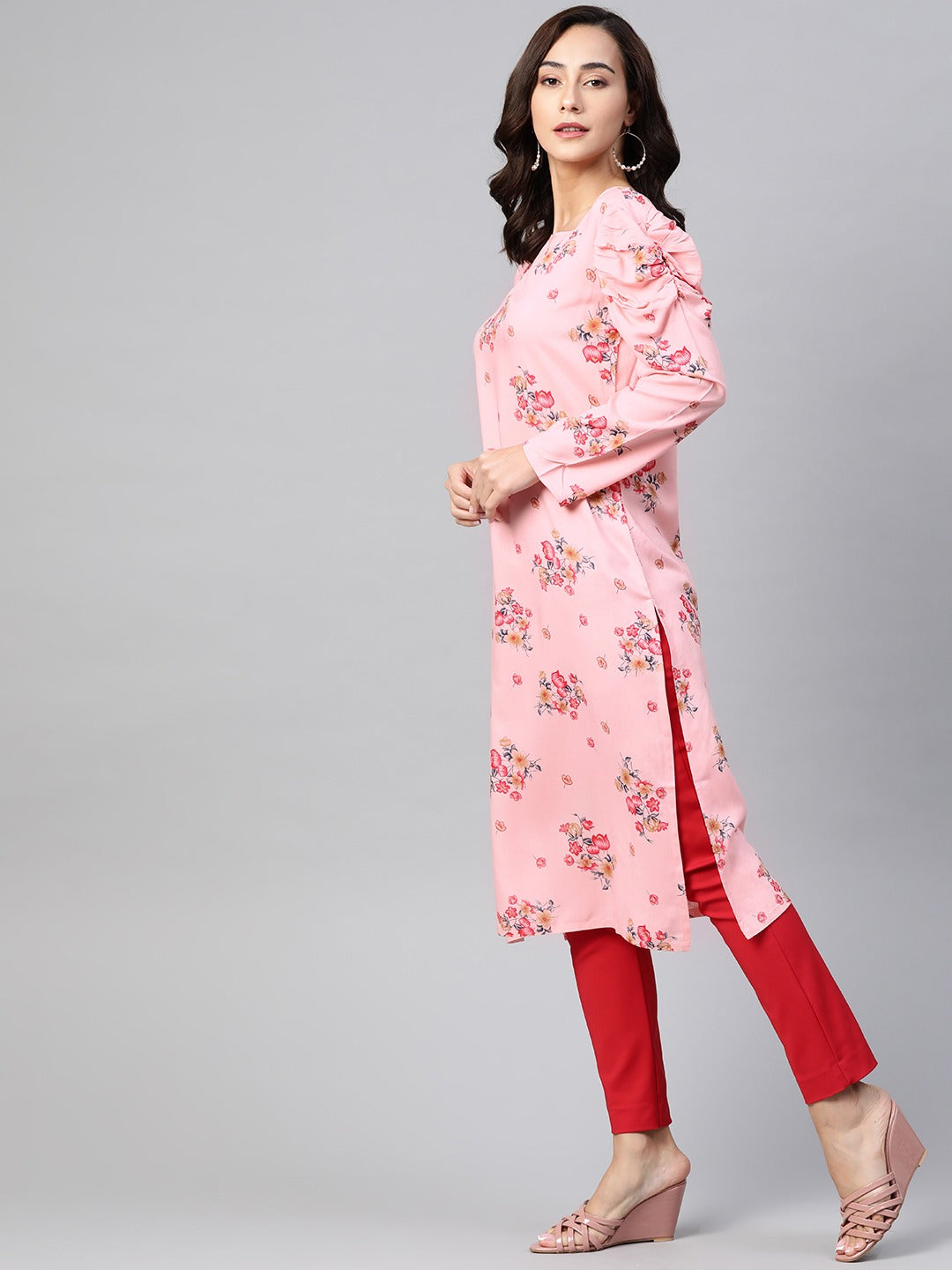 Jompers Women Pink & Red Floral Printed Kurta - Distacart