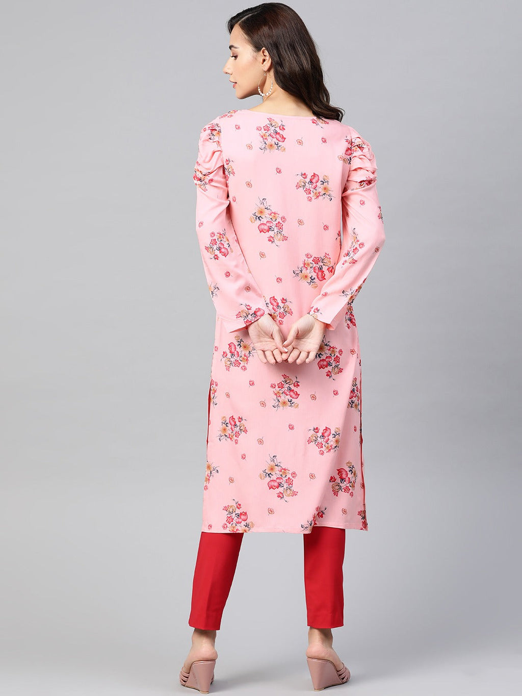 Jompers Women Pink & Red Floral Printed Kurta - Distacart