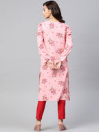 Jompers Women Pink & Red Floral Printed Kurta - Distacart