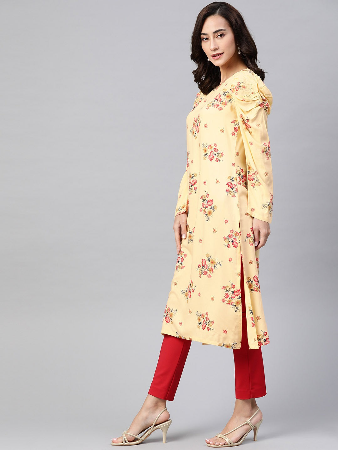 Jompers Women Yellow & Red Floral Printed Kurta - Distacart