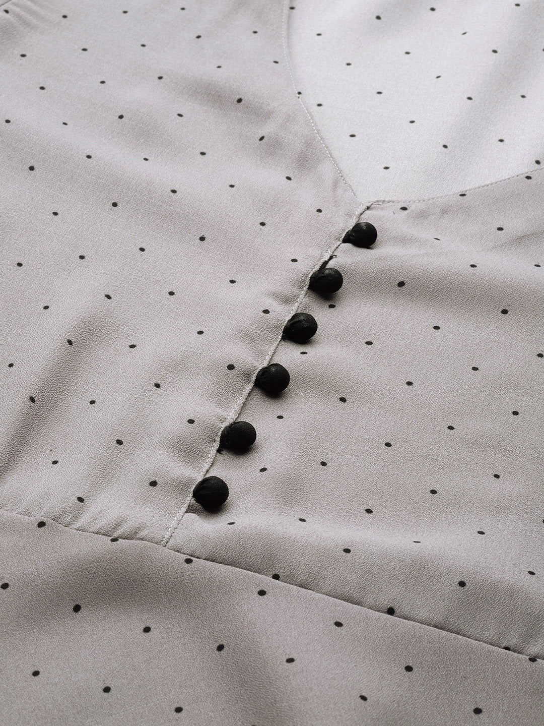 Jompers Women Grey & Black Polka Dots Printed Flaired Kurta - Distacart