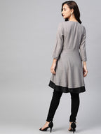 Jompers Women Grey & Black Polka Dots Printed Flaired Kurta - Distacart