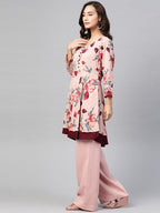 Jompers Women Peach & Maroon Floral Printed Floral Flared Kurta - Distacart