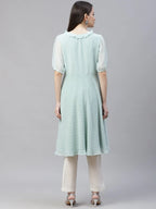 Jompers Women's Turquoise Blue Woven Design Flared Kurta