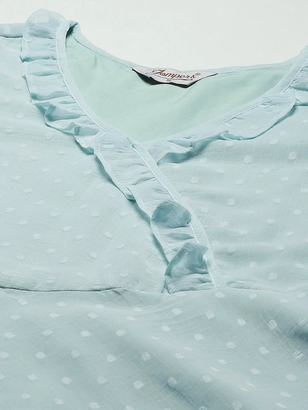 Jompers Women's Turquoise Blue Woven Design Flared Kurta