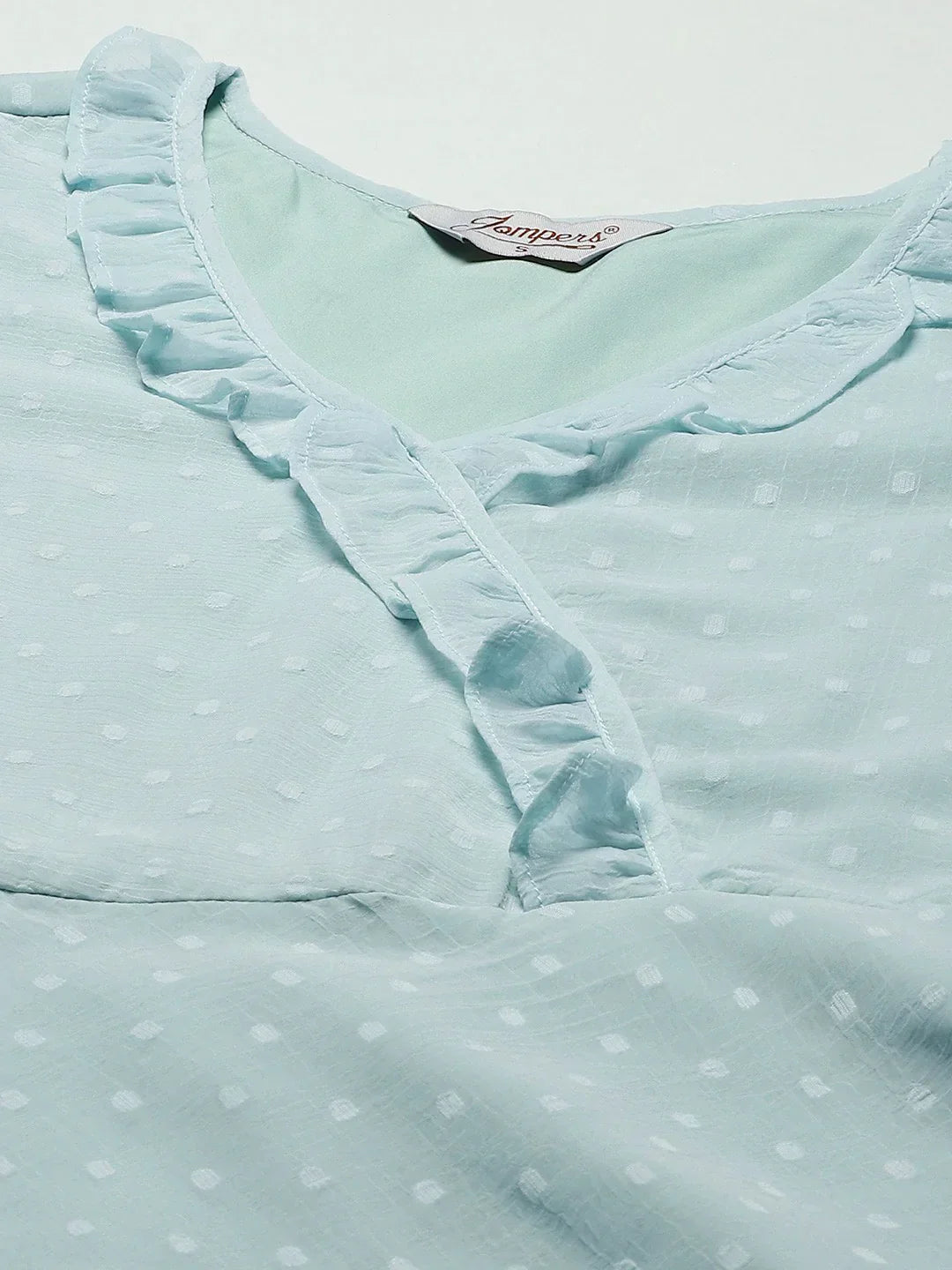 Jompers Women's Turquoise Blue Woven Design Flared Kurta