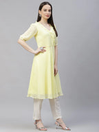 Jompers Women's Yellow Woven Design Flared Kurta - Distacart