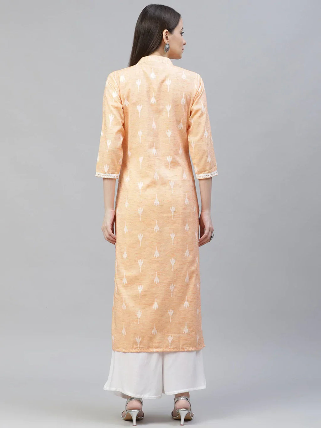 Jompers Women's Orange Ethnic Motifs Ikat Kurta with lace work - Distacart