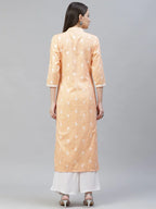 Jompers Women's Orange Ethnic Motifs Ikat Kurta with lace work - Distacart