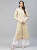 Jompers Women's Yellow Ethnic Motifs Ikat Kurta with lace work - Distacart