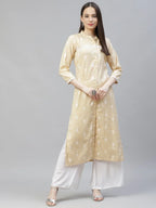 Jompers Women's Yellow Ethnic Motifs Ikat Kurta with lace work - Distacart