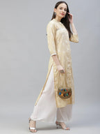Jompers Women's Yellow Ethnic Motifs Ikat Kurta with lace work - Distacart