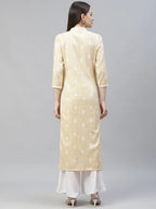 Jompers Women's Yellow Ethnic Motifs Ikat Kurta with lace work - Distacart