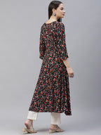 Jompers Women Black & Orange Floral Printed Floral Kurta (Black)