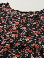 Jompers Women Black & Orange Floral Printed Floral Kurta (Black)
