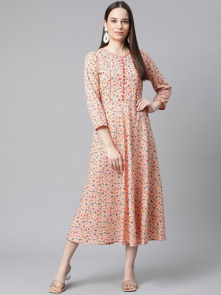 Jompers Women Orange & Blue Floral Printed Floral Kurta