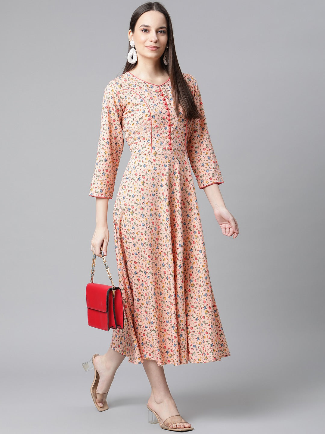 Jompers Women Orange & Blue Floral Printed Floral Kurta - Distacart