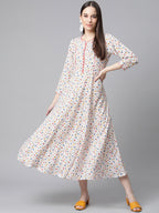 Jompers Women White & orange Floral Printed Floral Kurta