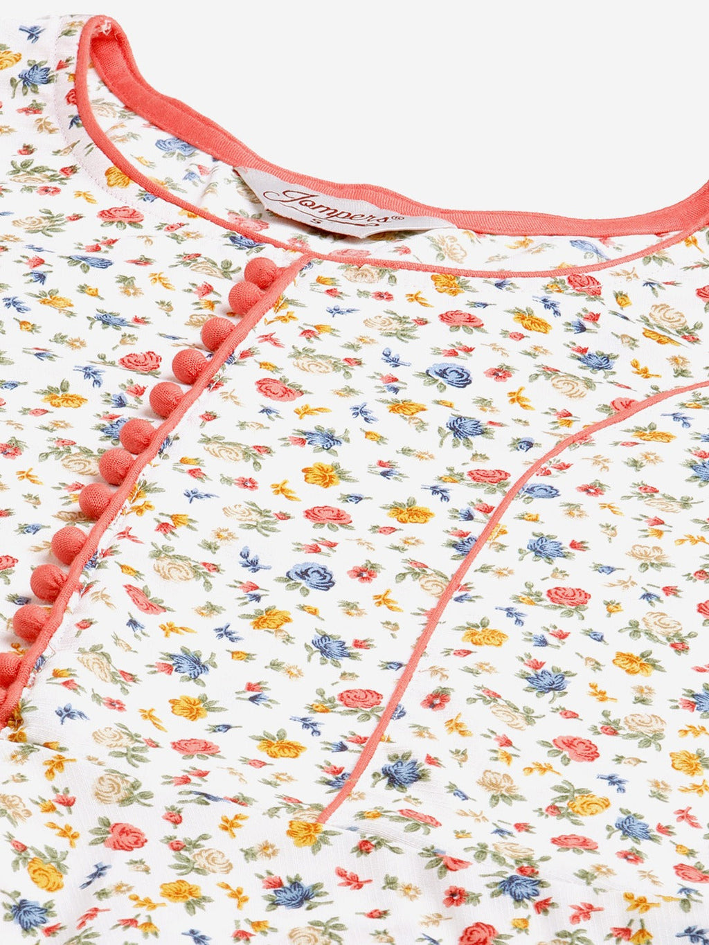 Jompers Women White & orange Floral Printed Floral Kurta