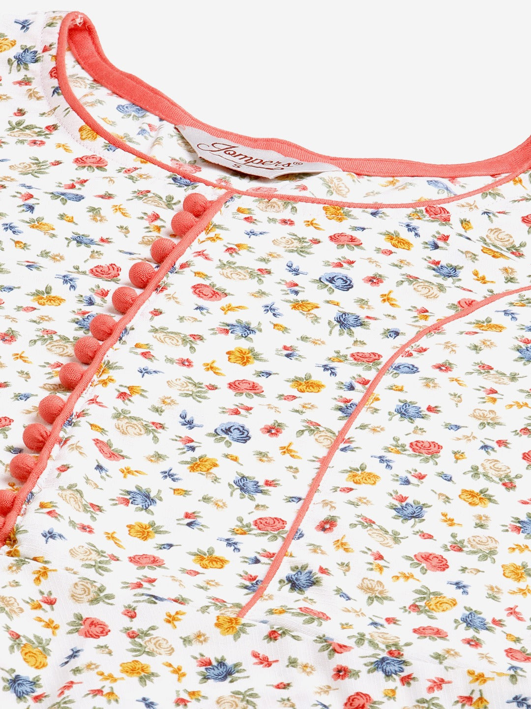 Jompers Women White & orange Floral Printed Floral Kurta
