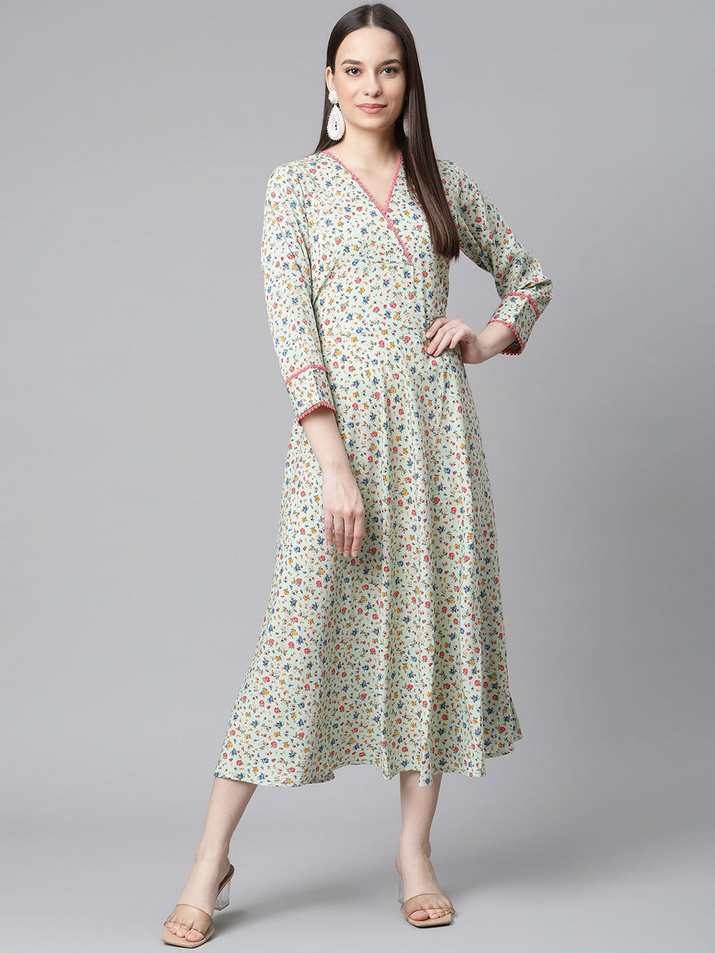 Jompers Women Green Floral printed A-Line kurta