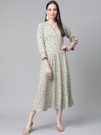 Jompers Women Green Floral printed A-Line kurta