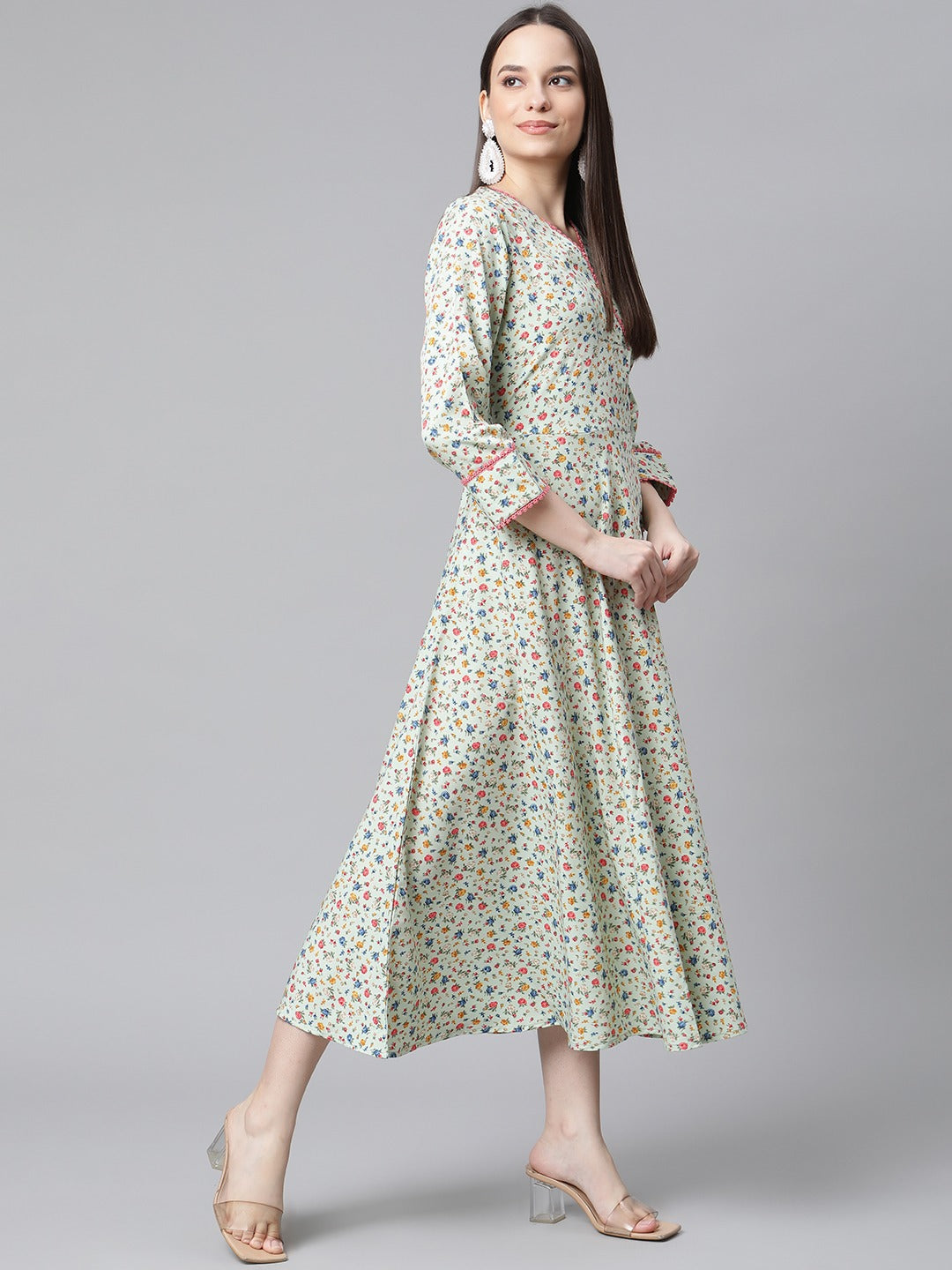 Jompers Women Green Floral printed A-Line kurta
