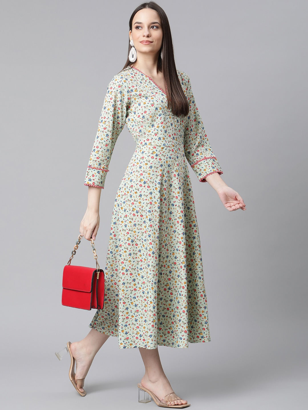 Jompers Women Green Floral printed A-Line kurta