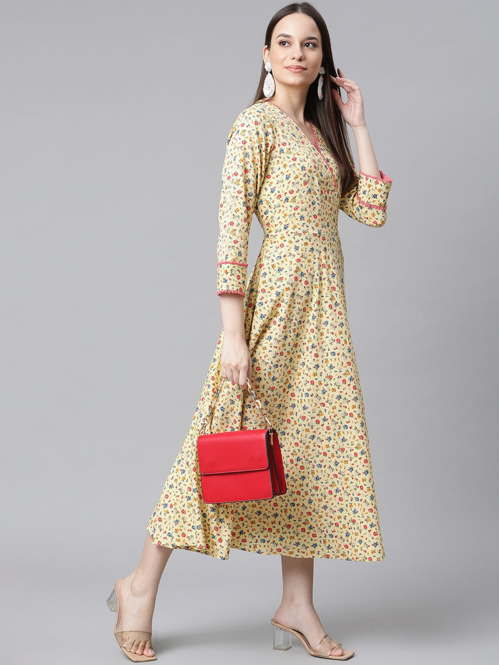 Jompers Women Yellow Floral printed A-Line kurta