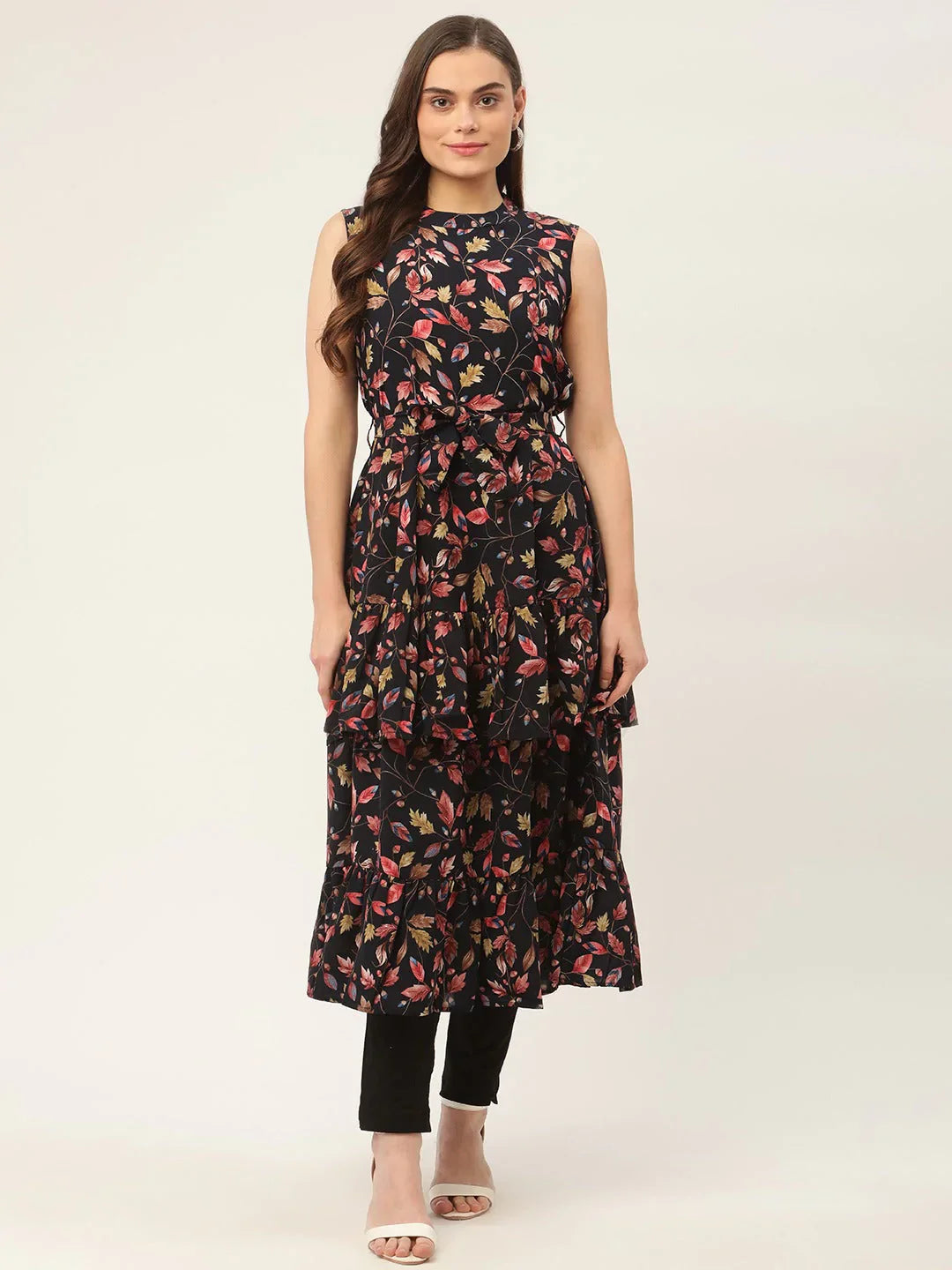 Jompers Women's Navy Blue Flared Printed kurta - Distacart