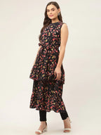 Jompers Women's Navy Blue Flared Printed kurta - Distacart