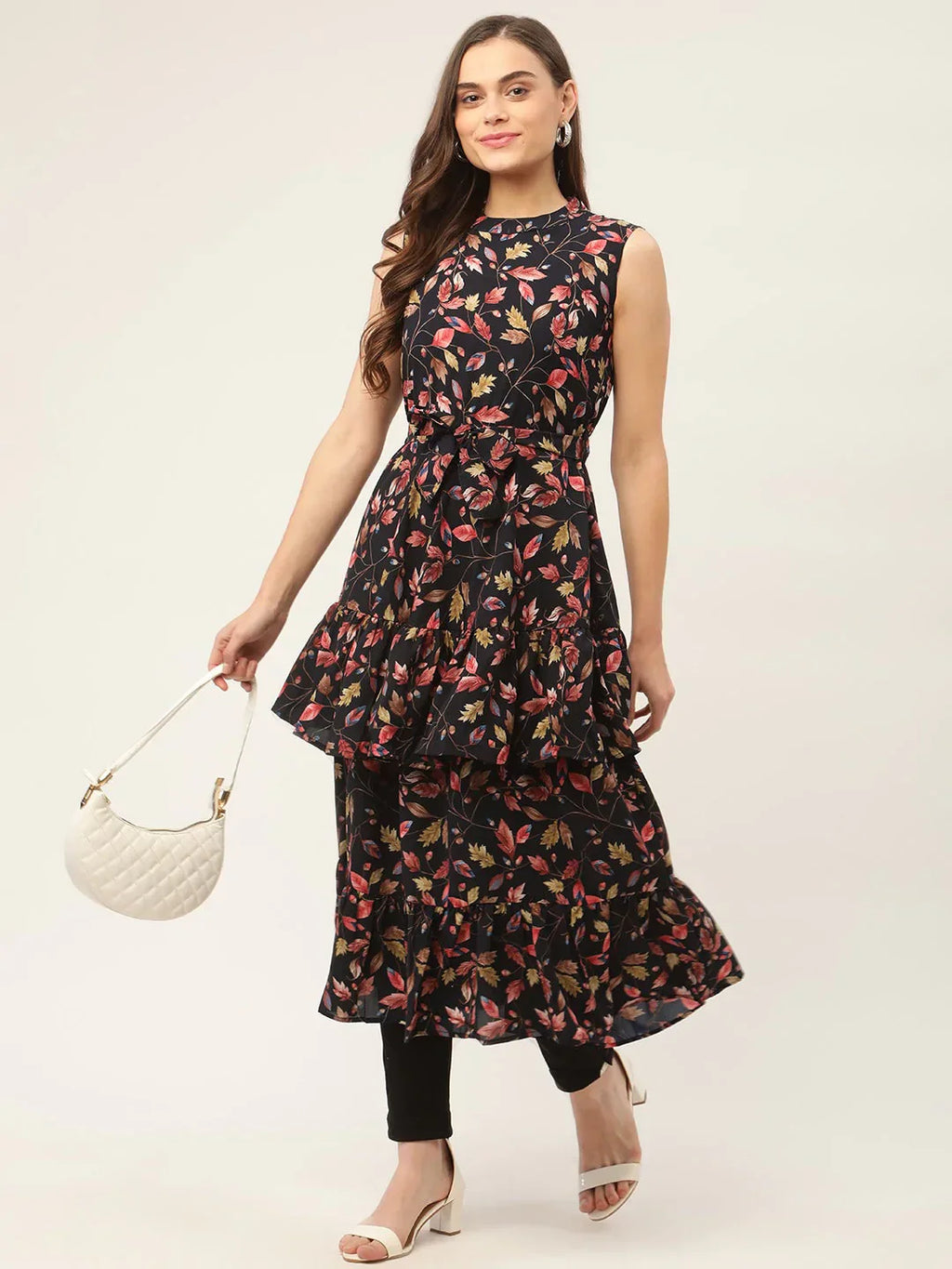 Jompers Women's Navy Blue Flared Printed kurta - Distacart
