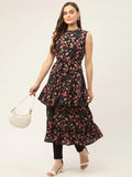 Jompers Women's Navy Blue Flared Printed kurta - Distacart