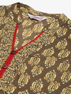 Jompers Women's Brown and Olive Printed Straight Pure Cotton Kurta