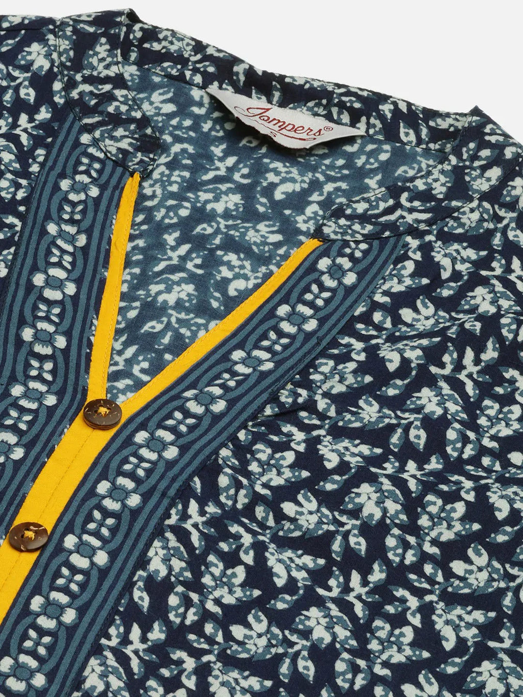 Jompers Women's Indigo Blue Printed Straight Pure Cotton Kurta