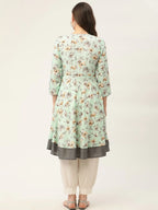 Jompers Women's Sky Blue and White Flared Printed kurta