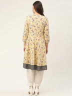 Jompers Women's Yellow and White Flared Printed kurta - Distacart