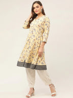 Jompers Women's Yellow and White Flared Printed kurta - Distacart