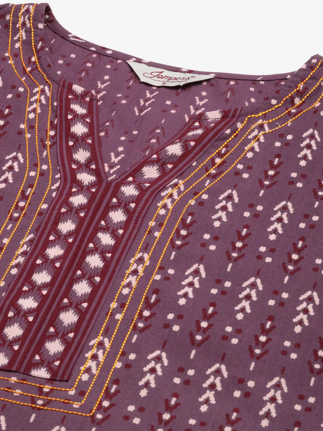 Jompers Women's Purple Pure Cotton Ikat Printed Kurta - Distacart
