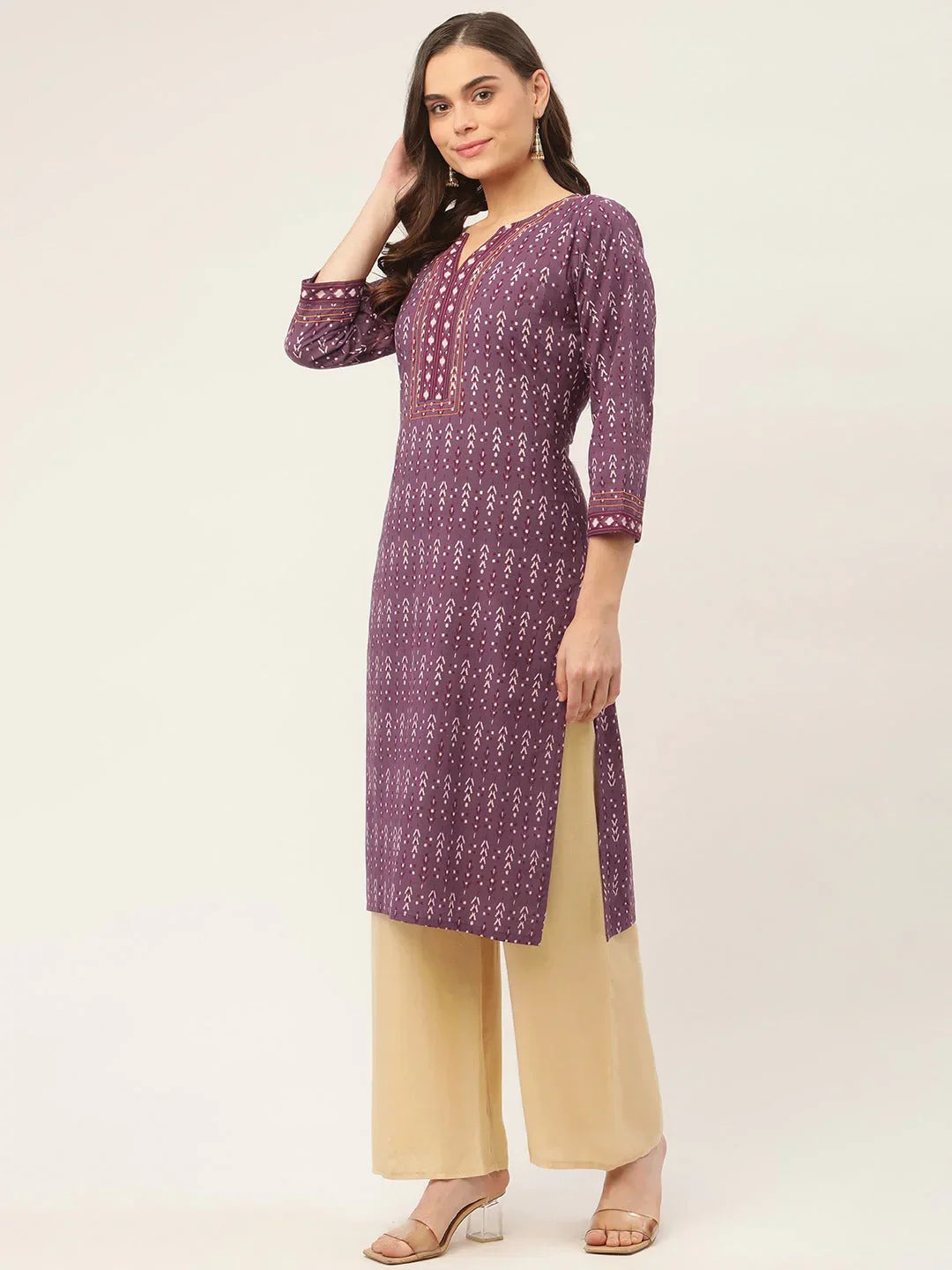 Jompers Women's Purple Pure Cotton Ikat Printed Kurta - Distacart