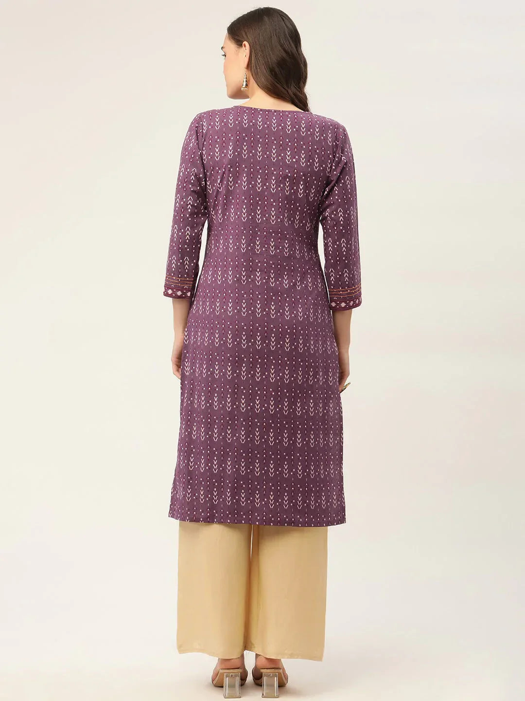 Jompers Women's Purple Pure Cotton Ikat Printed Kurta - Distacart
