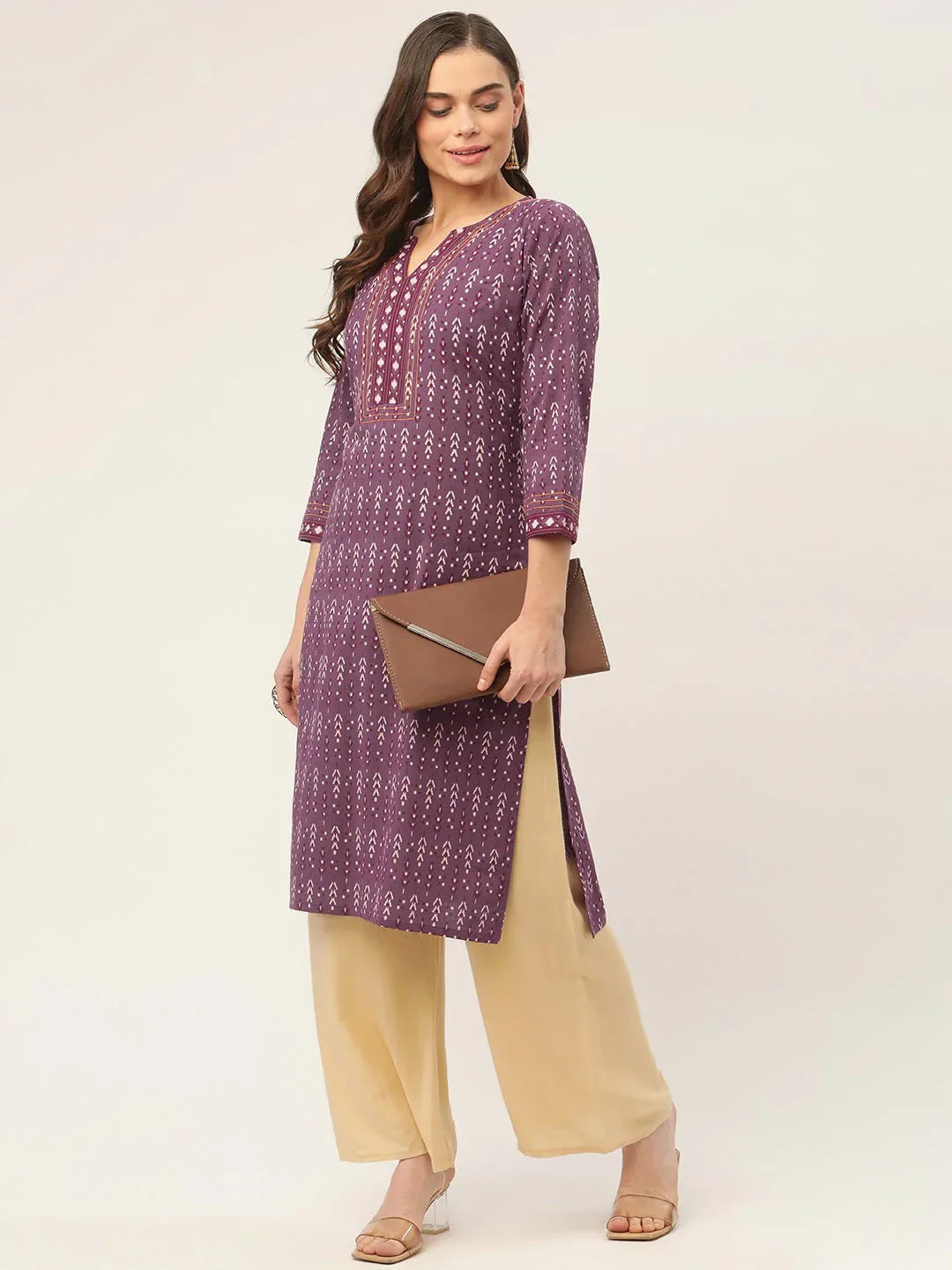 Jompers Women's Purple Pure Cotton Ikat Printed Kurta - Distacart