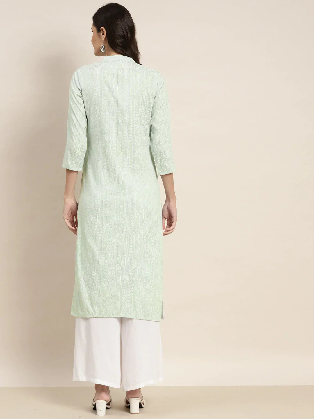 Jompers Women's Ethnic Motifs Printed Lurex Kurta - Green