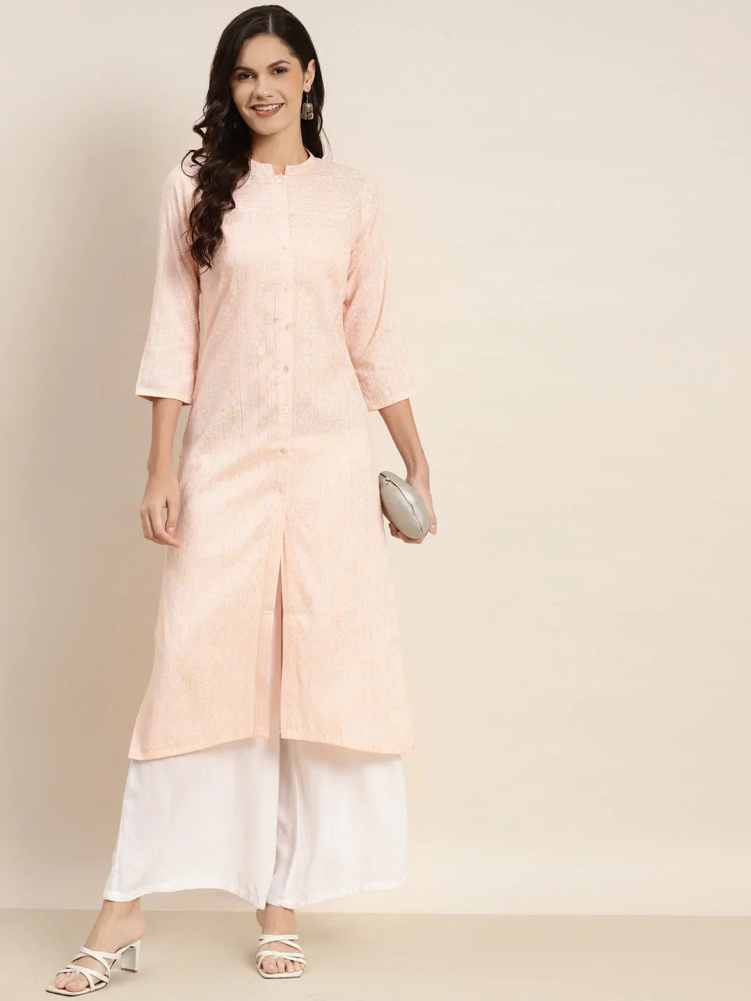 Jompers Women's Ethnic Motifs Printed Lurex Kurta - Orange - Distacart