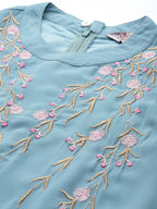 Jompers Women's Embroidered Powder Grey flared Dress - Blue - Distacart