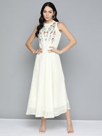 Jompers Women's Embroidered A-Line Midi Dress - Ivory - Distacart