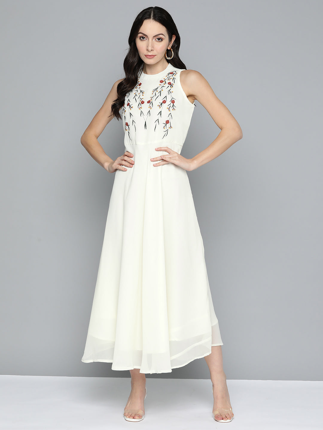 Jompers Women's Embroidered A-Line Midi Dress - Ivory - Distacart