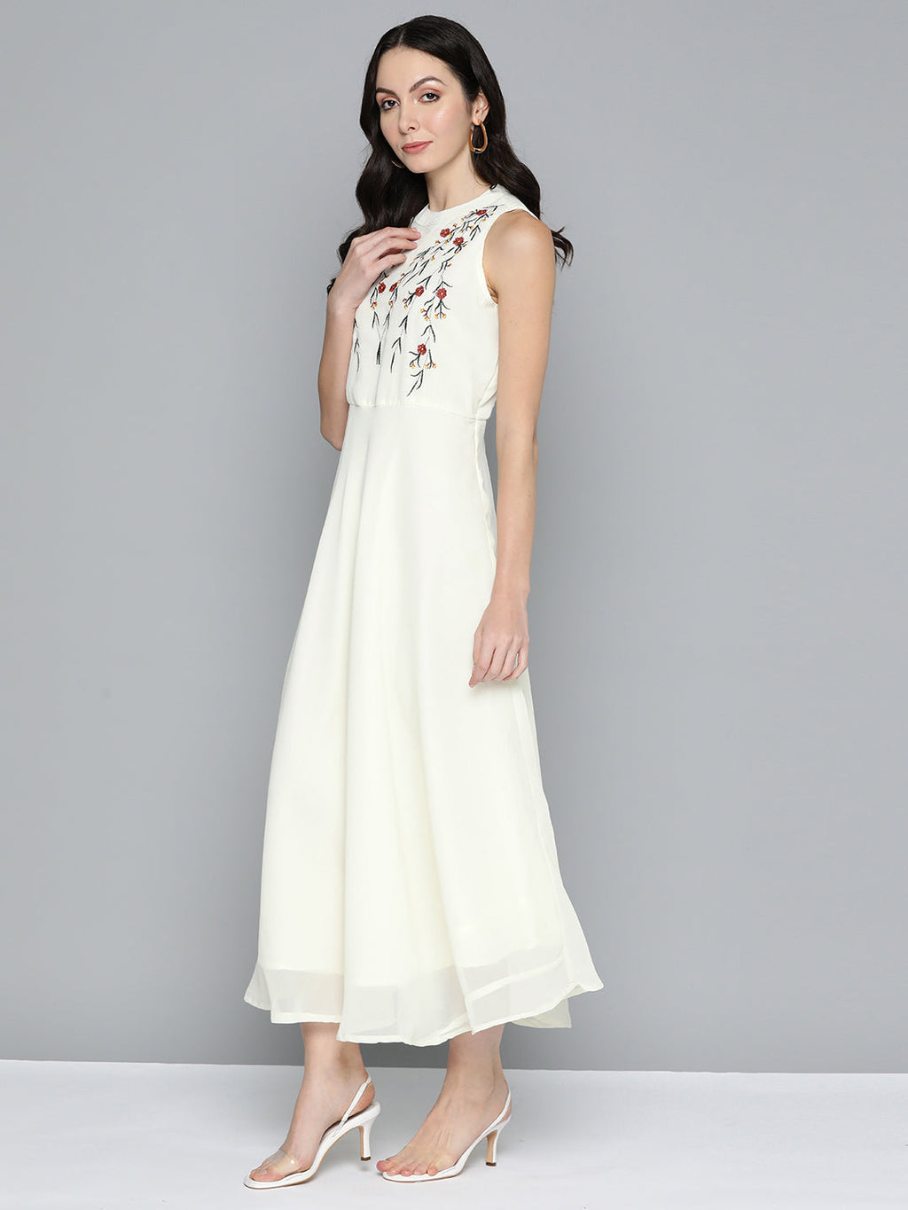 Jompers Women's Embroidered A-Line Midi Dress - Ivory - Distacart
