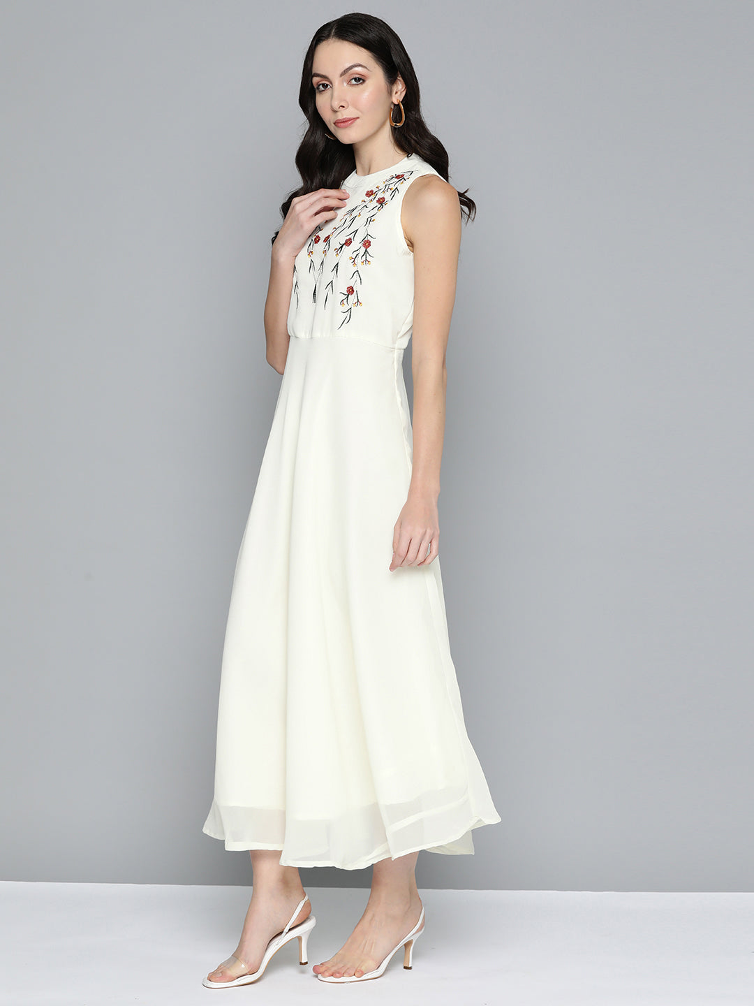 Jompers Women's Embroidered A-Line Midi Dress - Ivory - Distacart
